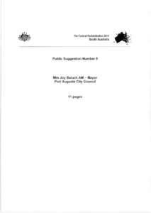 The Federal Redistribution[removed]South Australia r;  Public Suggestion Number 5