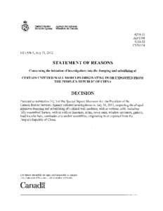 Initiation of Investigation - Statement of Reasons