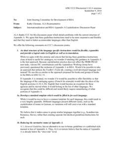6JSC/CCC/Discussion/1/ALA response September 9, 2014 page 1 of 2    To: