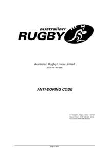 Australian Rugby Union Limited (ACN[removed]ANTI-DOPING CODE  © Australian Rugby Union Limited