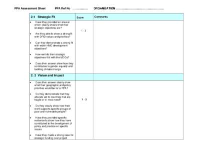 PPA Assessment Sheet  PPA Ref No …………….. 2.1 Strategic Fit 