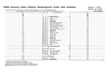 Humenné - Košice - Rožňava - Banská Bystrica - Zvolen - Nitra - Bratislava  Platí od: Platí do: www.sadhe.sk