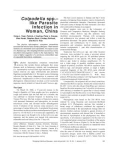 Colpodella spp.– like Parasite Infection in Woman, China Cong L. Yuan, Patrick J. Keeling, Peter J. Krause, Ales Horak, Stephen Bent, Lindsay Rollend,