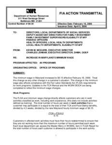 FIA ACTION TRANSMITTAL  Department of Human Resources 311 West Saratoga Street Baltimore MD[removed]Control Number: # 06-34