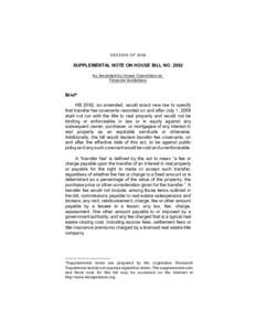 SESSION OF[removed]SUPPLEMENTAL NOTE ON HOUSE BILL NO[removed]As Am ended by House Com m ittee on Financial Institutions