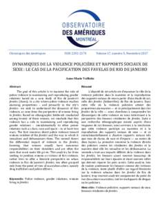 Chroniques des Amériques  ISSN 2292-227X Volume 17, numéro 5, Novembre 2017