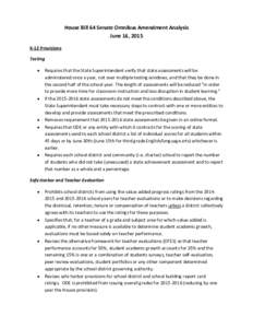 House Bill 64 Senate Omnibus Amendment Analysis June 16, 2015 K-12 Provisions Testing •