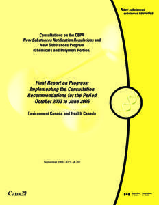 Consultations on the CEPA New Substances Notification Regulations and New Substances Program (Chemicals and Polymers Portion)  Final Report on Progress: