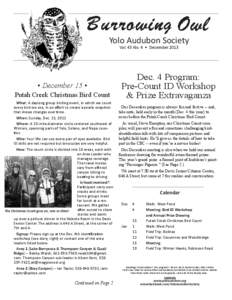 Yolo Audubon Society Vol. 43 No. 4 • December 2013 • December 15 •  Putah Creek Christmas Bird Count