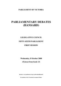 PARLIAMENT OF VICTORIA  PARLIAMENTARY DEBATES (HANSARD)  LEGISLATIVE COUNCIL