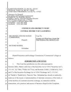 1 KAREN MATTESON, Cal. Bar No[removed]DIANA K. TANI, Cal. Bar No[removed]JANET RICH WEISSMAN, Cal. Bar No[removed]Attorneys for Plaintiff Securities and Exchange Commission 4 Randall R. Lee, Regional Director