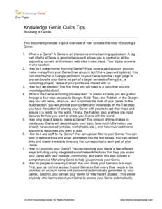 One Paper  ! Knowledge Genie Quick Tips Building a Genie