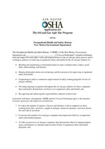 Application for The Oil and Gas Safe Site Program with the Occupational Health and Safety Bureau New Mexico Environment Department