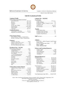 Bethune-Cookman University  Founded in 1904 by Dr. Mary McLeod Bethune Edison O. Jackson, PhD, President  Fall 2012 Institutional Profile