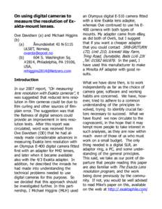 On using digital cameras to measure the resolution of Exakta-mount lenses. Ove Davidsen (a) and Michael Higgins