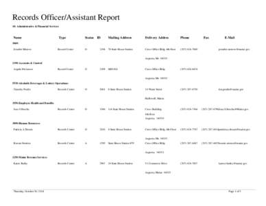 Records Officer/Assistant Report 18: Administrative & Financial Services Name  Type