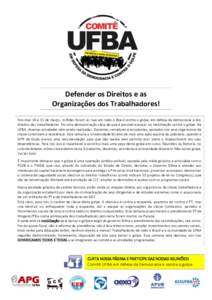 Defender os Direitos e as Organizações dos Trabalhadores! Nos dias 18 e 31 de março, milhões foram às ruas em todo o Brasil contra o golpe, em defesa da democracia e dos direitos dos trabalhadores. Foi uma demonstra