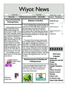 Wiyot News Wiyo t Tribe 1000 Wiyot Dr. Loleta, CA[removed]Phone: [removed]Fax: [removed]