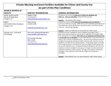 Private Meeting and Event Facilities Available for Citizen and County Use (as part of Site Plan Condition) NAME & ADDRESS OF FACILITY