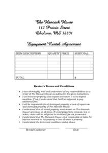 Hancock House-Equip Rental Agreement