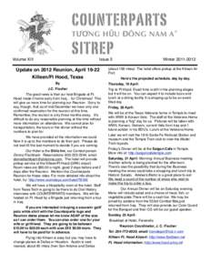 Volume XIII  Issue 3 Update on 2012 Reunion, April[removed]Killeen/Ft Hood, Texas