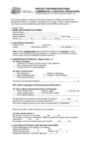 Project Information Form Commercial Livestock Operations