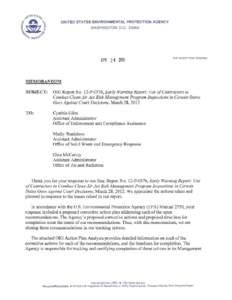 IG Comment on Agency Response to OIG Report No. 12-P-0376, Early Warning Report: Use of Contractors to Conduct Clean Air Act Risk Management Program Inspections in Certain States Goes Against Court Decisions, March 28, 2
