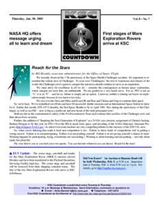 Vol. 8 − No. 7  Thursday, Jan. 30, 2003 NASA HQ offers message urging