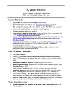 3L Career Timeline Office of Career & Professional Development © 2011, U.C. Hastings, College of the Law Summer Prior to 3L: •