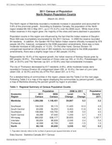 2011 Census of Population: Population and Dwelling Counts - North Region _________________________________________________________________________________________________________________________ 2011 Census of Population