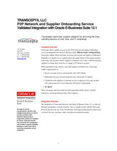 TRANSCEPTA, LLC P2P Network and Supplier Onboarding Service Validated Integration with Oracle E-Business Suite 12.1