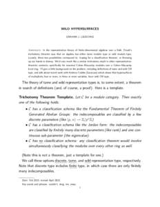 WILD HYPERSURFACES GRAHAM J. LEUSCHKE Abstract. In the representation theory of finite-dimensional algebras over a field, Drozd’s trichotomy theorem says that an algebra has either tame module type or wild module type.