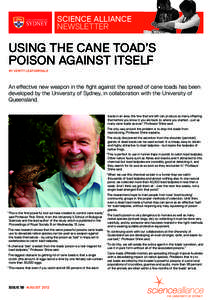 SCIENCE ALLIANCE NEWSLETTER USING THE CANE TOAD’S POISON AGAINST ITSELF BY VERITY LEATHERDALE