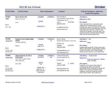 October[removed]SD Arts Festivals Festival Date  Festival Name