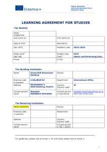 Higher Education Learning Agreement form Student’s name LEARNING AGREEMENT FOR STUDIES The Student