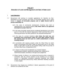 POLICY Alienation of Land and Management and Sale of State Land[removed]