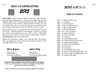 Page 1  MINI 4-H NEWSLETTER MINI 4-H 2015