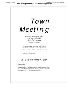 September 22, 2014  Town Meeting of the Village of Arden INSIDE: September 22, 2014 Meeting Minutes