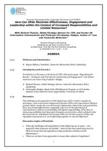 Centre for Information Policy Leadership Side Event at 39th ICDPPC  How Can DPAs Maximise Effectiveness, Engagement and Leadership within the Context of Increased Responsibilities and Limited Resources? With Richard Thom