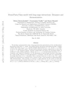 arXiv:1405.3528v1 [nlin.CD] 14 May[removed]Fermi-Pasta-Ulam model with long-range interactions: Dynamics and thermostatistics Helen Christodoulidi1,2 , Constantino Tsallis3,4 and Tassos Bountis1 1