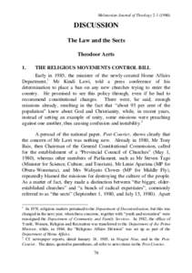 Melanesian Journal of TheologyDISCUSSION The Law and the Sects Theodoor Aerts 1.