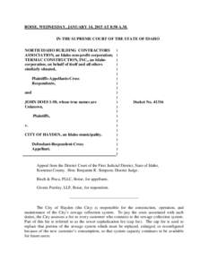 BOISE, WEDNESDAY, JANUARY 14, 2015 AT 8:50 A.M. IN THE SUPREME COURT OF THE STATE OF IDAHO NORTH IDAHO BUILDING CONTRACTORS ASSOCIATION, an Idaho non-profit corporation; TERMAC CONSTRUCTION, INC., an Idaho corporation, o