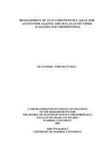 DEVELOPMENT OF AN IN VITRO POTENCY ASSAY FOR ANTIVENOM AGAINST MALAYAN PIT VIPER