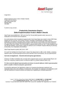 Submission 32 - Asset Super - Default Superannuation Funds in Modern Awards - Public inquiry
