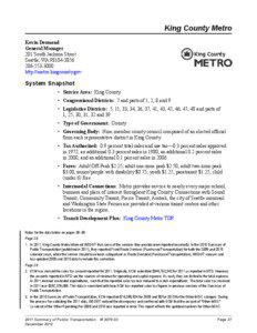 King County Metro - Summary of Public Transportation – 2011