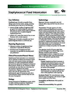 Communicable Disease Management Protocol  Staphylococcal Food Intoxication Manitoba Health