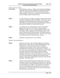 Distributed PV Interconnection Recent Analysis Findings