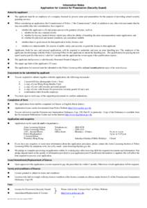 Information Notes - Application for Licence for Possession (Security Guard)