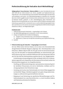 Professionalisierung der Evaluation durch Weiterbildung? Wolfgang Beywl / Hanne Bestvater / Marianne Müller | In seinen Prioritäten für die Jahre 2010–2013 hält der SEVAL-Vorstand zum Thema «Qualität und Professi