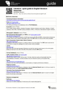 guide Literature - quick guide to English literature resources Janet MacKay, May 2014 QG LIT001